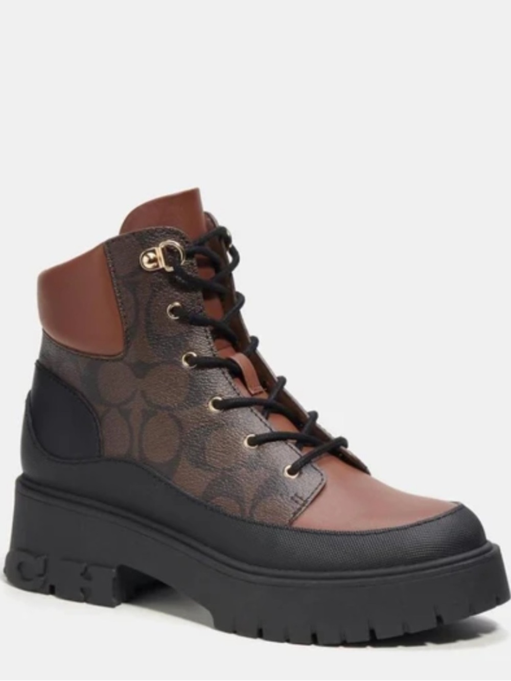 Coach Two-Tone Brown and Black Lace-Up Platform Boots